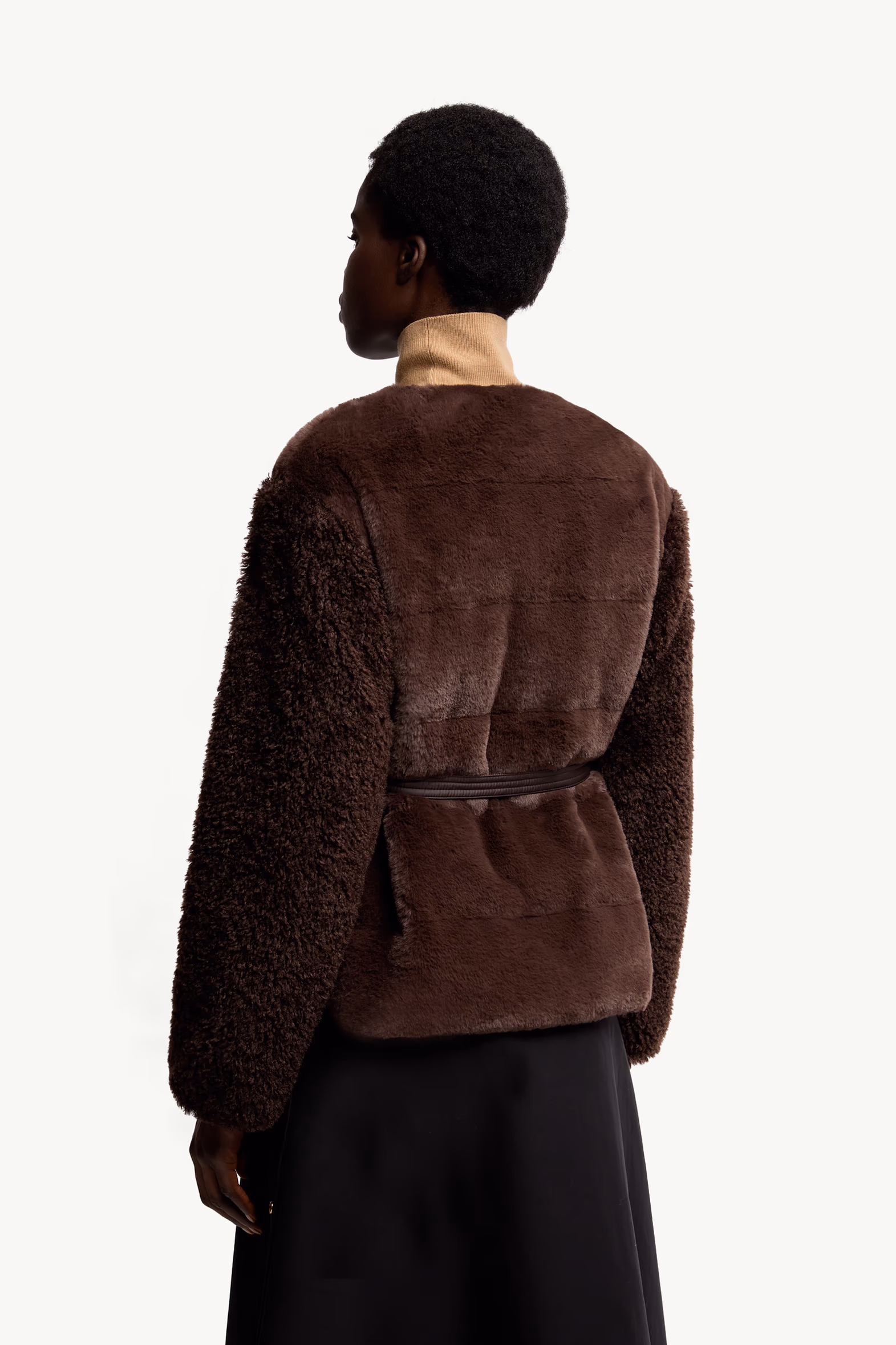 Jouillat Faux Fur & Teddy Short Down Jacket Women Dark Brown Moncler 5